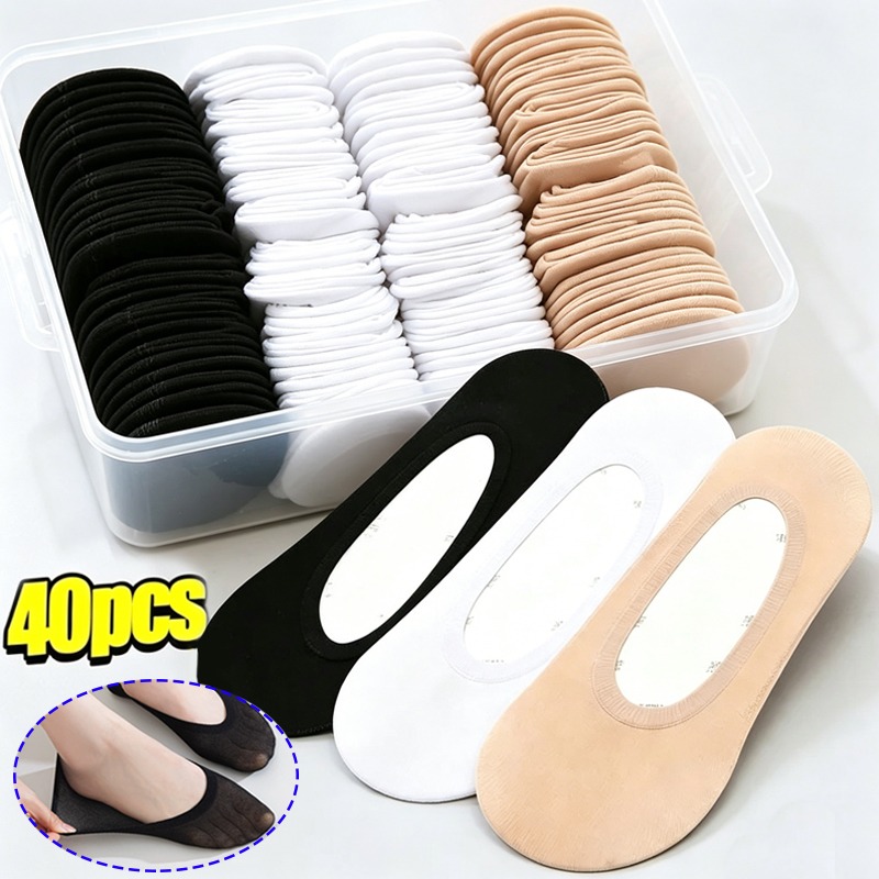 Heel Liner Grip - ถุงเท้าแบบซ่อนข้อ 20/40 คู่ ไม่ลื่น ไม่เห็นขอบ แบบบาง